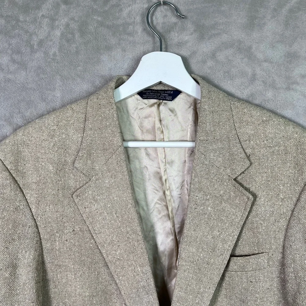 VTG 90s Lands' End Silk‎ Sport Coat Blazer Men 41R Beige Prep Coastal USA